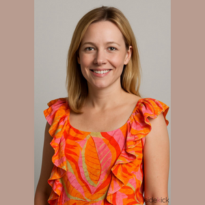 Orange and Pink Puff Sleeve Ruffled Blouse